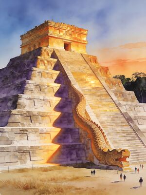 Chichen Itza Great Ball Court Ruins Watercolor Canvas Print