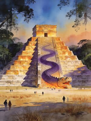Chichen Itza Sacred Cenote Morning Mist Watercolor Canvas Print