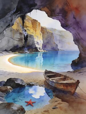 Coastal Beach Morning Cove Serene Watercolor Canvas Print