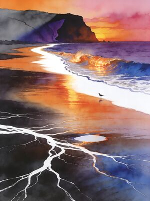Coastal Beach Lighthouse on Cliff Watercolor Canvas Print