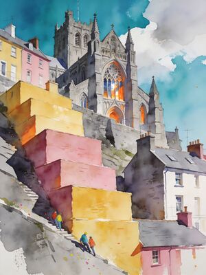 Cobh Waterfront Promenade Watercolor Canvas Print