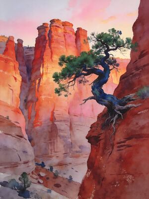 Colorado Springs Pikes Peak Sunrise Watercolor Canvas Print