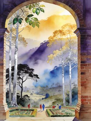 Coorg Raja Seat Valley View Watercolor Canvas Print