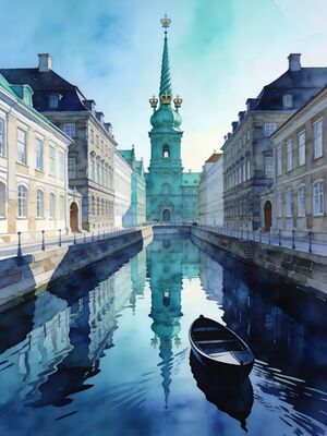 Copenhagen Nyhavn Colorful Townhouses Watercolor Canvas Print
