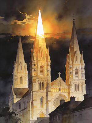 Cork City Church and Town Plaza Watercolor Canvas Print