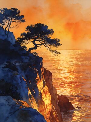Costa Brava Sunset Shore Watercolor Canvas Print