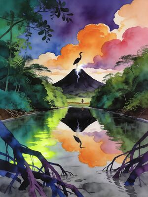 Costa Rica Tortuguero Canal at Dawn Watercolor Canvas Print