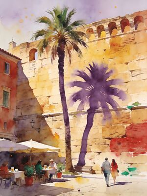 Croatia Split Riva Promenade and Harbour Watercolor Canvas Print