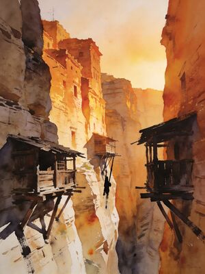Cuenca Hanging Houses Watercolor Canvas Print