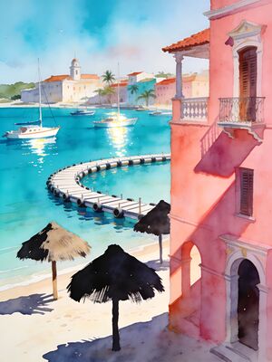 Curacao Playa Kenepa Beach Sunset Watercolor Canvas Print