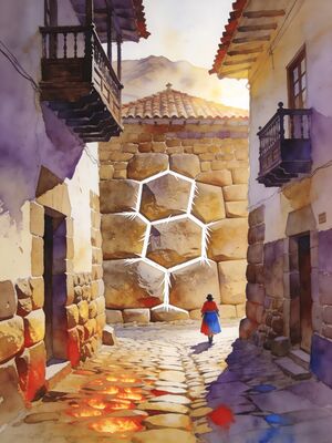 Cusco Hatunrumiyoc Inca Stone Wall Street Watercolor Canvas Print