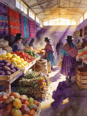 Cusco San Pedro Market Stalls Watercolor Canvas Print