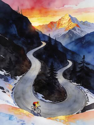 Cycling Sunrise Peak Watercolor Canvas Print