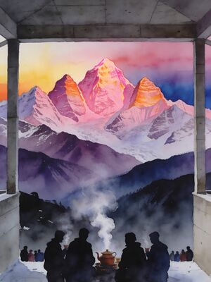 Darjeeling Kanchenjunga Sunrise Tiger Hill Watercolor Canvas Print