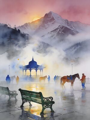 Darjeeling Toy Train Batasia Loop Watercolor Canvas Print