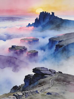 Dartmoor Scenic Overlook Vista Watercolor Canvas Print