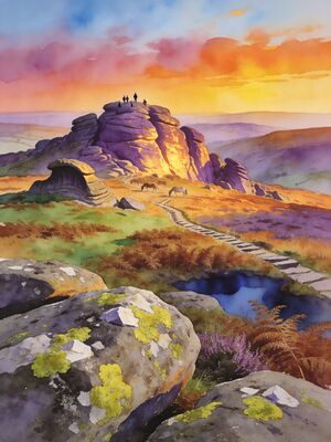 Dartmoor Dawn from Viewpoint Watercolor Canvas Print