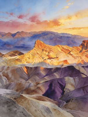 Death Valley Zabriskie Point Eroded Badlands Watercolor Canvas Print