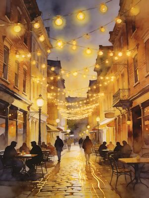 Denver Larimer Square Evening Stroll Watercolor Canvas Print