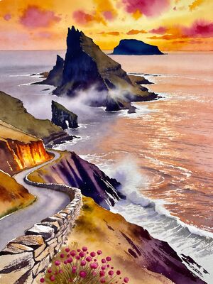 Dingle Coumeenole Beach at Dawn Watercolor Canvas Print