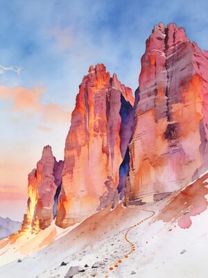 Dolomites Lago di Braies Mountain Lake Watercolor Canvas Print