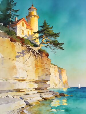 Door County Eagle Bluff Lighthouse Peninsula Watercolor Canvas Print