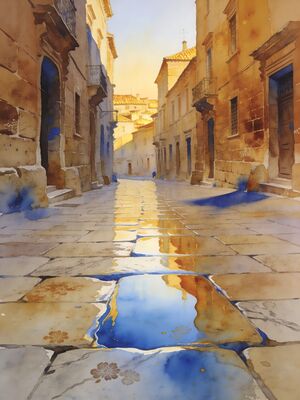 Dubrovnik Old Town Stradun and Onofrio Fountain Watercolor Canvas Print