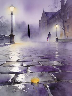 Durham Cobbled Lane with Cathedral Tower Watercolor Canvas Print
