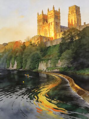 Durham Cathedral Above River Wear Watercolor Canvas Print