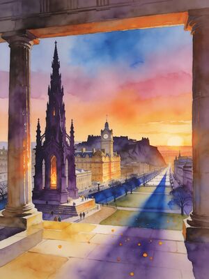 Edinburgh Royal Mile Close in Morning Fog Watercolor Canvas Print