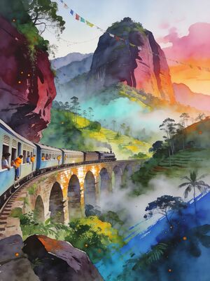 Ella Tea Plantation Terraced Hillsides Watercolor Canvas Print