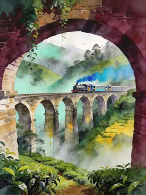 Ella Little Adam's Peak Valley Panorama Watercolor Canvas Print