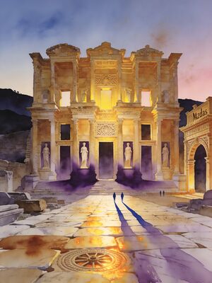 Ephesus Ruins Afternoon Sunlight Watercolor Canvas Print