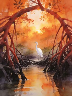 Everglades Mangrove Waterway Sunset Watercolor Canvas Print