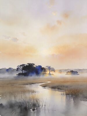 Everglades Sawgrass Prairie at Dawn Watercolor Canvas Print