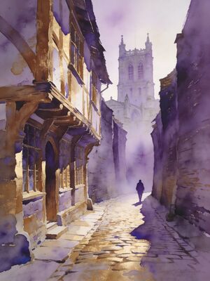 Exeter Cathedral Close Medieval Lane Watercolor Canvas Print
