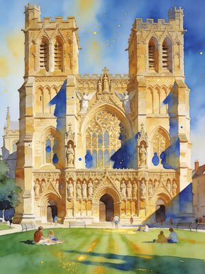 Exeter Cathedral West Front Watercolor Canvas Print