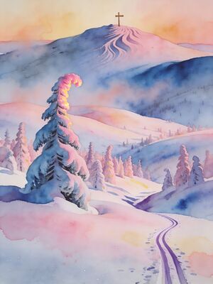 Finland Northern Lights Alpine Meadow Watercolor Canvas Print