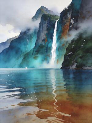 Fiordland Milford Sound Mitre Peak Watercolor Canvas Print
