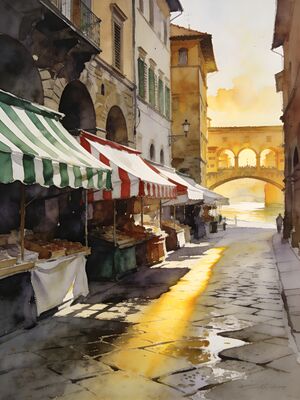 Florence Duomo Cathedral Square Watercolor Canvas Print