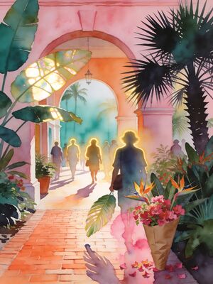 Florida Flower Market Spice Stalls Watercolor Canvas Print
