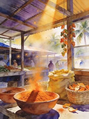 Florida Flower Market Morning Crowd Watercolor Canvas Print
