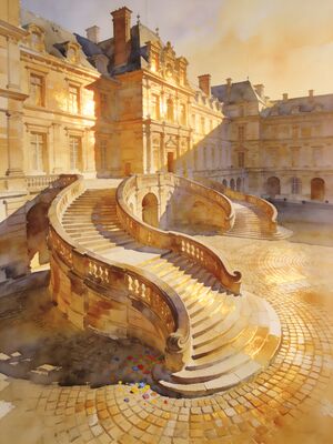 Fontainebleau Palace Garden Walk Watercolor Canvas Print