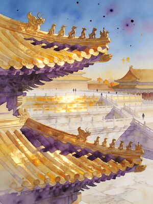 Forbidden City Beijing Golden Rooftops Watercolor Canvas Print