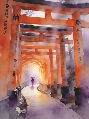 Fushimi Inari Torii Gate Tunnel Watercolor Canvas Print