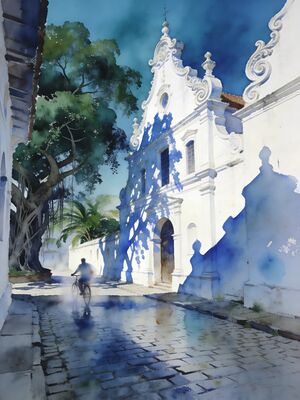 Galle Fort Lighthouse on Ramparts Watercolor Canvas Print