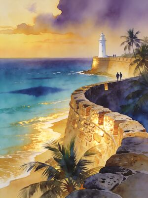 Galle Fort Dutch Reformed Church Square Watercolor Canvas Print
