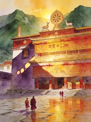 Gangtok Enchey Monastery in Snow Watercolor Canvas Print