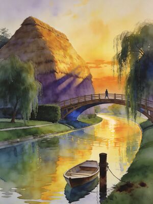 Giethoorn Canal Village Watercolor Canvas Print