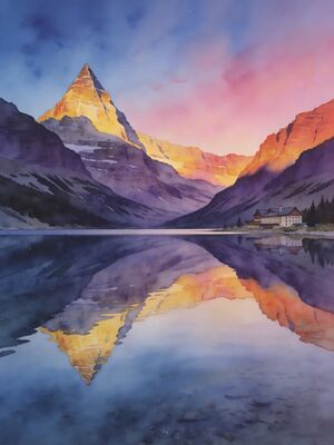 Glacier National Park St. Mary Lake Wild Goose Island Watercolor Canvas Print